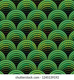 Seamless Green Wave Petals Horizontal Black Background Vector Pattern