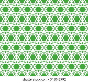 Seamless green and white arabic hexagonal construction outline pattern vector