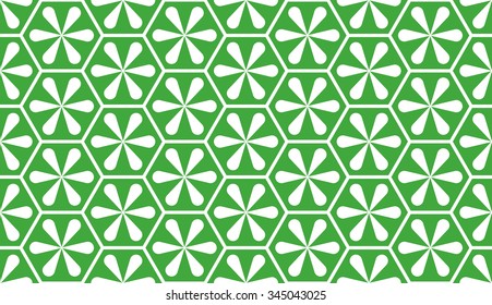 Seamless green and white asian hexagonal floral pattern vector