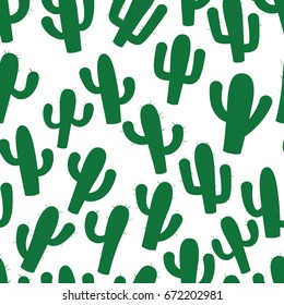 Seamless green and white cactus pattern vector