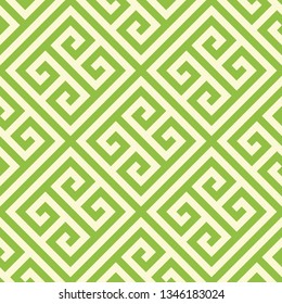 Seamless green and white diagonal Ancient Greek abstract geometric pattern vector