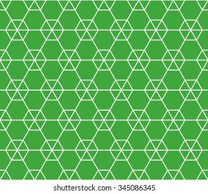 Seamless green and white geometric hexagonal grid pattern vector
