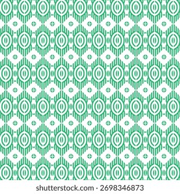 Padrão geométrico verde e branco contínuo com círculos e diamantes Plano de fundo decorativo abstrato