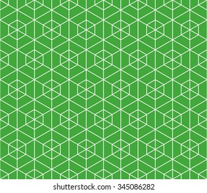 Seamless green and white hexagonal outline grid pattern vector