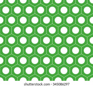 Seamless green and white hexagonal pattern with round dots vector