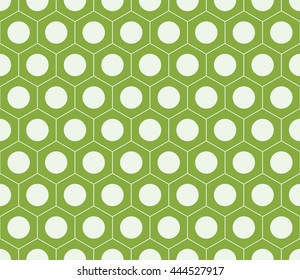 Seamless green and white hexagonal pattern with round dots vector