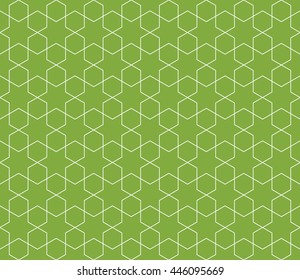 Seamless green and white islamic hexagons and stars vintage pattern vector