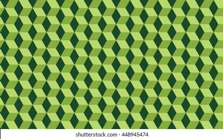 Seamless green and white isometric cubes optical illusion hexagons pattern vector