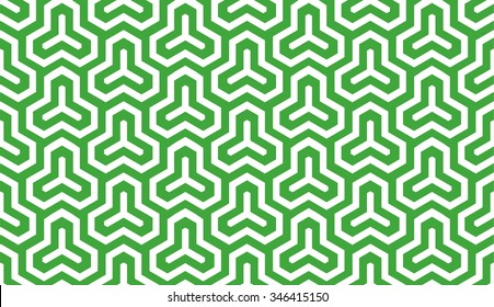 Seamless green and white isometric hexagonal symmetry medieval pattern vector
