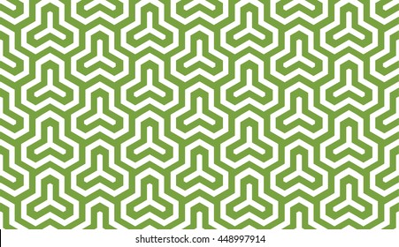 Seamless green and white isometric hexagonal symmetry medieval pattern vector