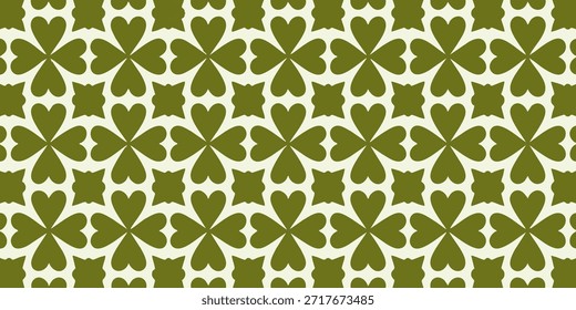 Un diseño de patrón verde y blanco sin fisuras con motivos florales y Formas simétricas