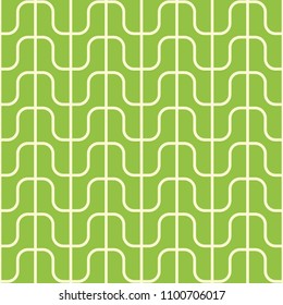 Seamless green and white rounded zigzag outline lattice geometric pattern vector