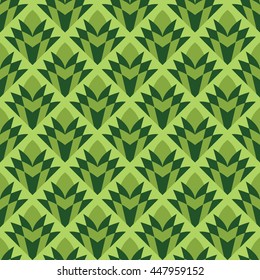 Seamless green and white vintage diamond floral pattern vector