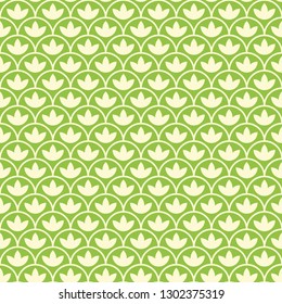 Seamless green and white vintage fish scale and a flower textile pattern vector