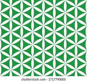 Seamless green and white vintage oriental hexagonal petals geometric textile pattern vector