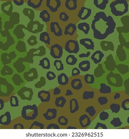 Seamless Green Wild Retro Leather Textile Texture. Military Repeated Spring Vintage Zoo, Seamless Style Wallpaper. Seamless White Cheetah Watercolor Pattern.