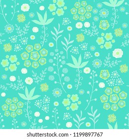 Seamless green - yellow floral pattern with wild herbs