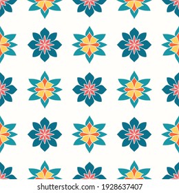 Seamless green and yellow flower pattern on a white background