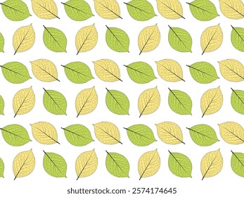 
Seamless Green and Yellow Leaf Pattern on White Background