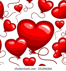 Seamless greeting card background with red heart balloons
