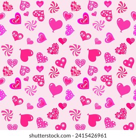 Seamless greeting pattern with cute lovely pink hearts for Valentine's Day, Mother's Day, wedding, textiles, wallpapers, wrapping paper