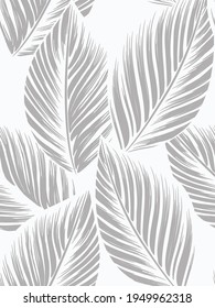 seamless grey abstract background with grey leaves drawn by thin lines