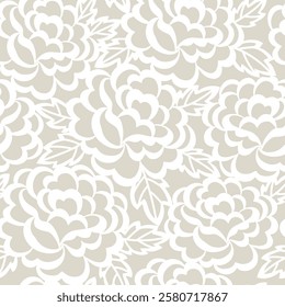 Seamless grey abstract background with white flowers. Laser cut.