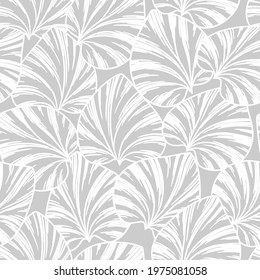 seamless grey  abstract  floral background with white  leaves.