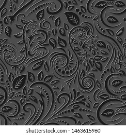 Seamless grey background with black pattern in baroque style. Vector retro illustration. Ideal for printing on fabric or paper for wallpapers, textile, wrapping.