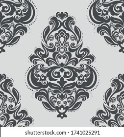 Seamless grey background with black pattern in baroque style. Vector retro illustration. Ideal for printing on fabric or paper for wallpapers, textile, wrapping. 