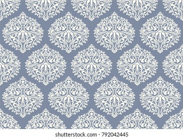 Seamless grey background with light pattern in baroque style. Vector retro illustration. Islam, Arabic, Indian, ottoman motifs. Perfect for printing on fabric or paper. 