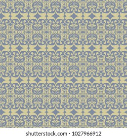 Seamless grey background with olive pattern in baroque style. Vector retro illustration. Ideal for printing on fabric or paper for wallpapers, textile, wrapping. 