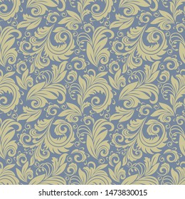 Seamless grey background with olive pattern in baroque style. Vector retro illustration. Ideal for printing on fabric or paper for wallpapers, textile, wrapping. 