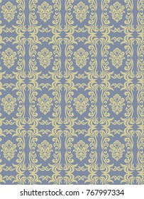 Seamless grey background with olive pattern in baroque style. Vector retro illustration. Ideal for printing on fabric or paper.