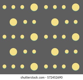 Seamless grey background with row of yellow circles and bright reflections. 