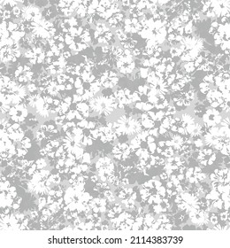 fondo gris sin costuras, patrón textil y de papel, textura natural, superficie.Anillos y manchas.Patrón abstracto.Patrón sin foco de flores de manzana. Flor de manzana, rama de árbol.
