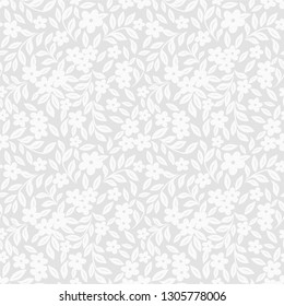 Seamless grey background with white flowers and leaves. Vector retro illustration. Ideal for printing on fabric or paper for wallpapers, textile, wrapping. 