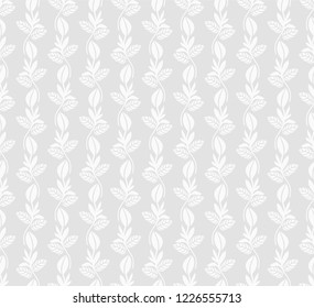 Seamless grey background with white leaves. Vector retro illustration. Ideal for printing on fabric or paper for wallpapers, textile, wrapping. 