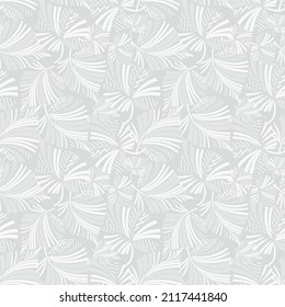 Seamless grey background with white leaves. Vector retro illustration. Ideal for printing on fabric or paper for wallpapers, textile, wrapping. 