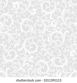 Seamless grey background with white pattern in baroque style. Vector retro illustration. Ideal for printing on fabric or paper.