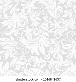 Seamless grey background with white pattern in baroque style. Vector retro illustration. Ideal for printing on fabric or paper. Royal victorian seamless texture for wallpapers, textile, wrapping. 