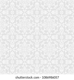 Seamless grey background with white pattern in baroque style. Vector retro illustration. Ideal for printing on fabric or paper for wallpapers, textile, wrapping. 