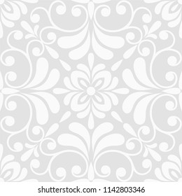 Seamless grey background with white pattern in baroque style. Vector retro illustration. Ideal for printing on fabric or paper for wallpapers, textile, wrapping. 