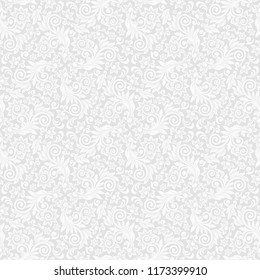 Seamless grey background with white pattern in baroque style. Vector retro illustration. Ideal for printing on fabric or paper for wallpapers, textile, wrapping. 