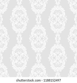 Seamless grey background with white pattern in baroque style. Vector retro illustration. Ideal for printing on fabric or paper for wallpapers, textile, wrapping. 