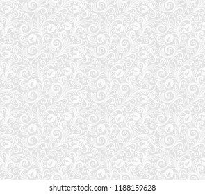 Seamless grey background with white pattern in baroque style. Vector retro illustration. Ideal for printing on fabric or paper for wallpapers, textile, wrapping. 