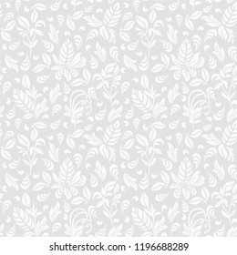 Seamless grey background with white pattern in baroque style. Vector retro illustration. Ideal for printing on fabric or paper for wallpapers, textile, wrapping. 