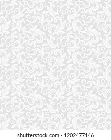 Seamless grey background with white pattern in baroque style. Vector retro illustration. Ideal for printing on fabric or paper for wallpapers, textile, wrapping. 