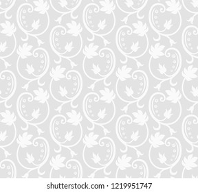 Seamless grey background with white pattern in baroque style. Vector retro illustration. Ideal for printing on fabric or paper for wallpapers, textile, wrapping. 