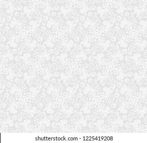 Seamless grey background with white pattern in baroque style. Vector retro illustration. Ideal for printing on fabric or paper for wallpapers, textile, wrapping. 